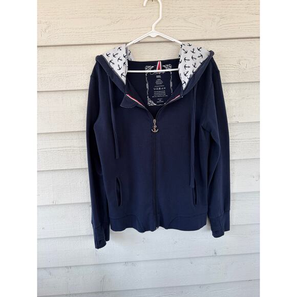 Intapop Women’s Navy Zip Up Hoodie w/ Anchor Lining XL/XXL Nautical Sweatshirt - Picture 3 of 7